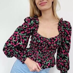 Topshop Cherry Smocked Crop Top 12